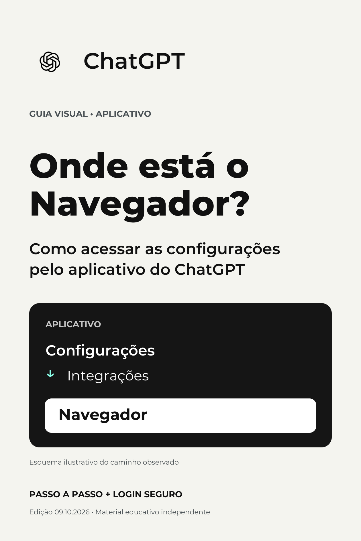 Capa original ChatGPT: Onde está o Navegador? Caminho ilustrativo observado no aplicativo em outubro de 2026.