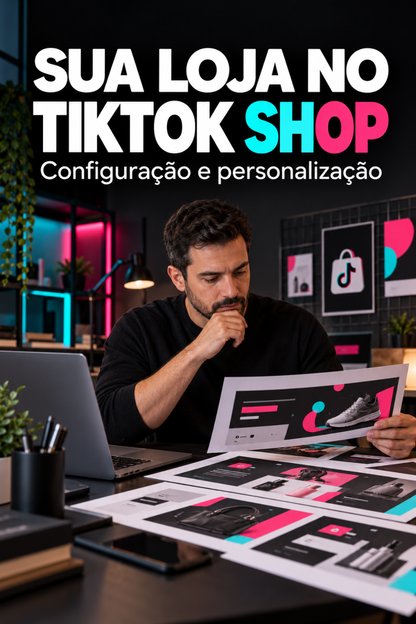 Capa editorial preta com empreendedor e título Sua loja no TikTok Shop
