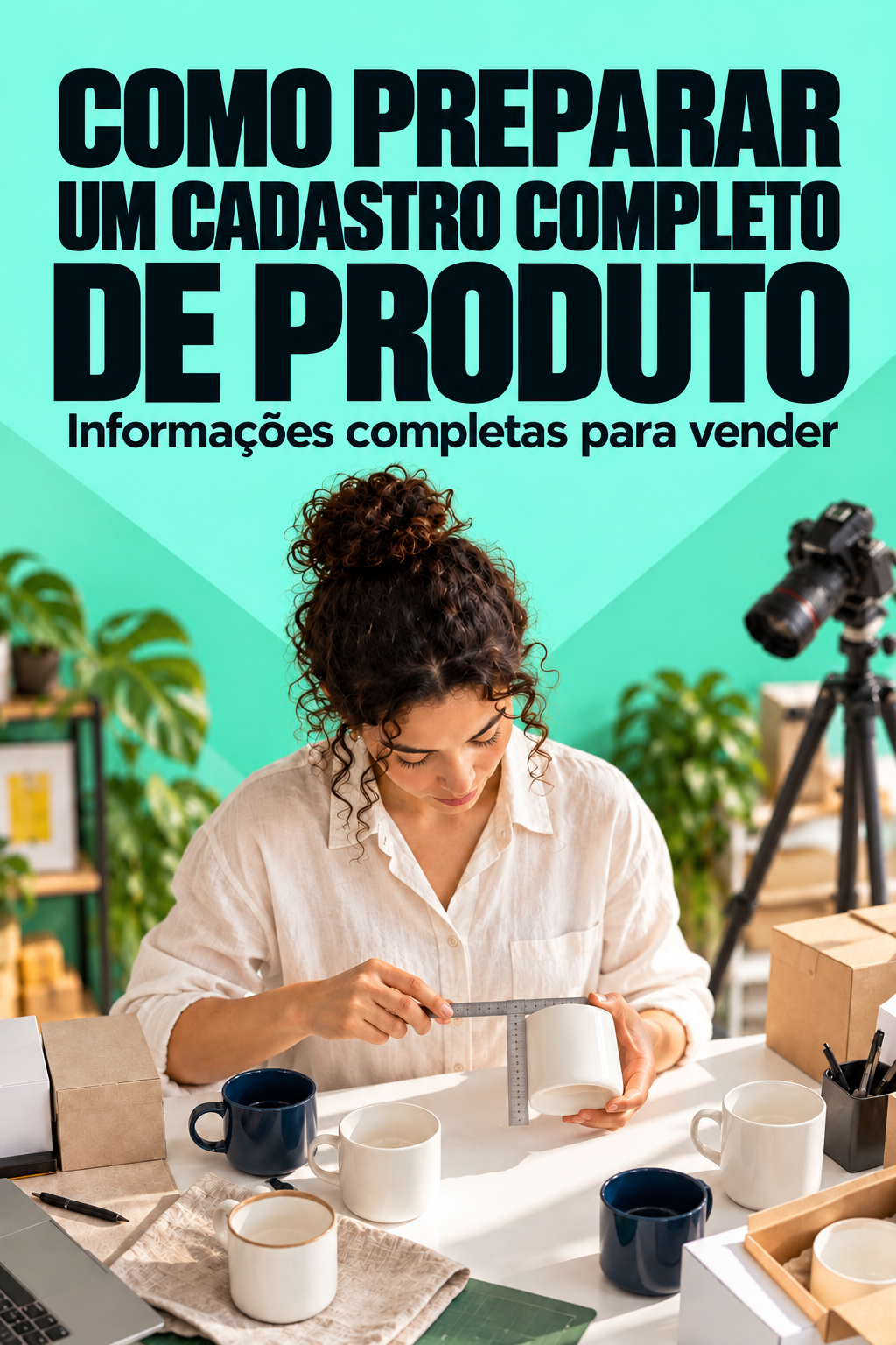 Capa do guia Como preparar um cadastro completo de produto, com título explícito da ação e cena ilustrativa relacionada à operação.