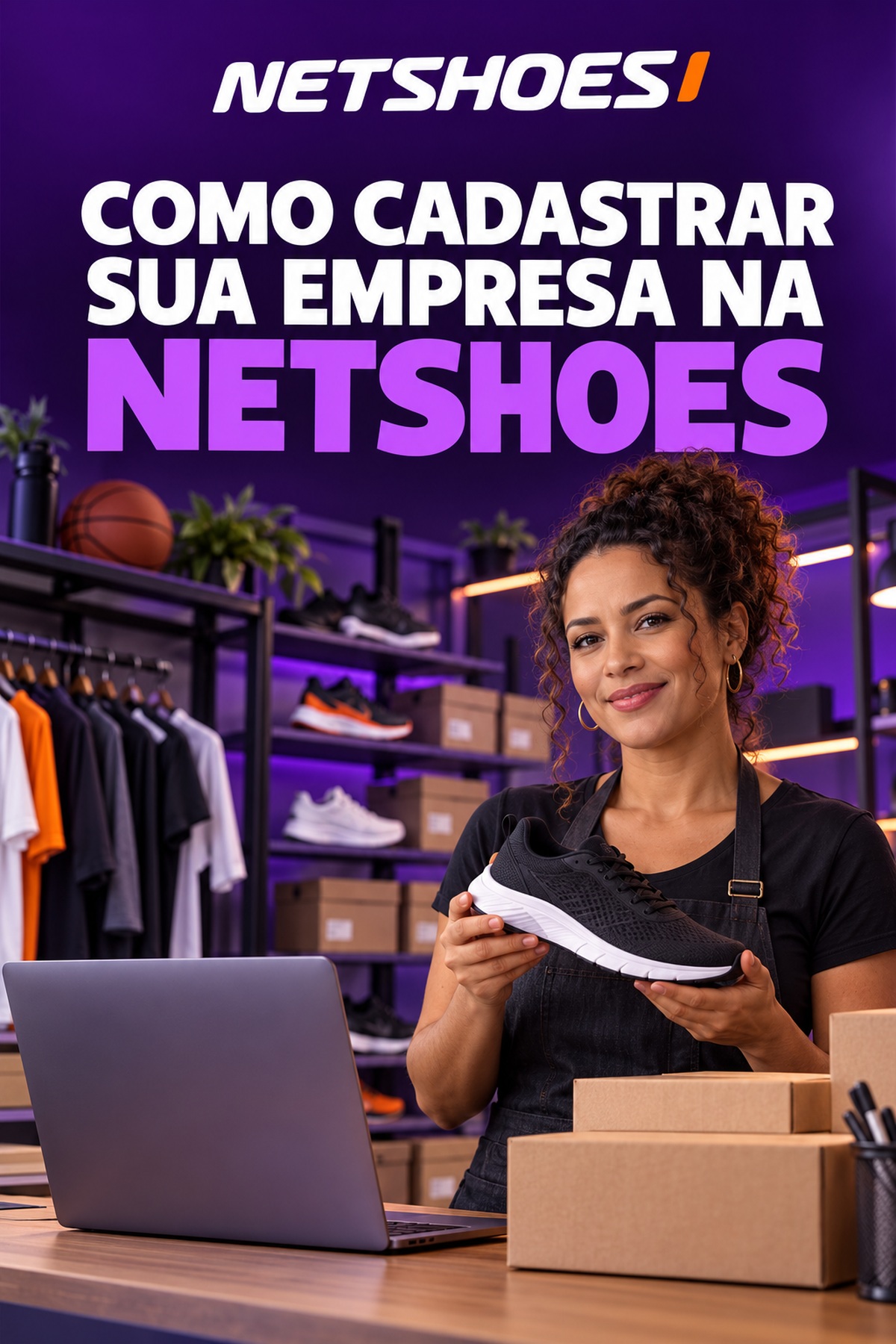 Pessoa organizando documentos empresariais e catálogo para iniciar vendas na Netshoes.