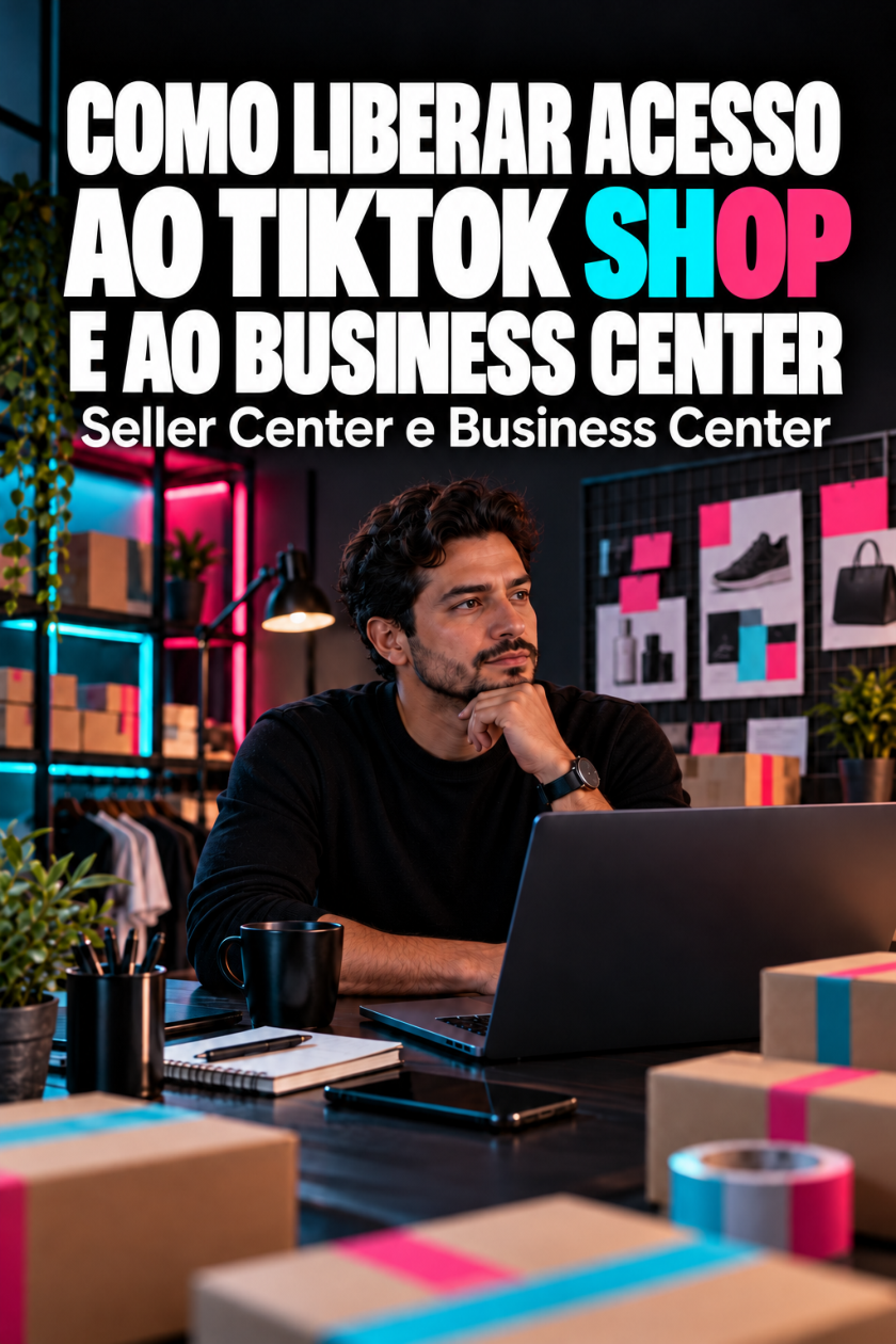Capa do guia Como liberar acesso ao TikTok Shop e ao Business Center, com título explícito da ação e cena ilustrativa relacionada à operação.