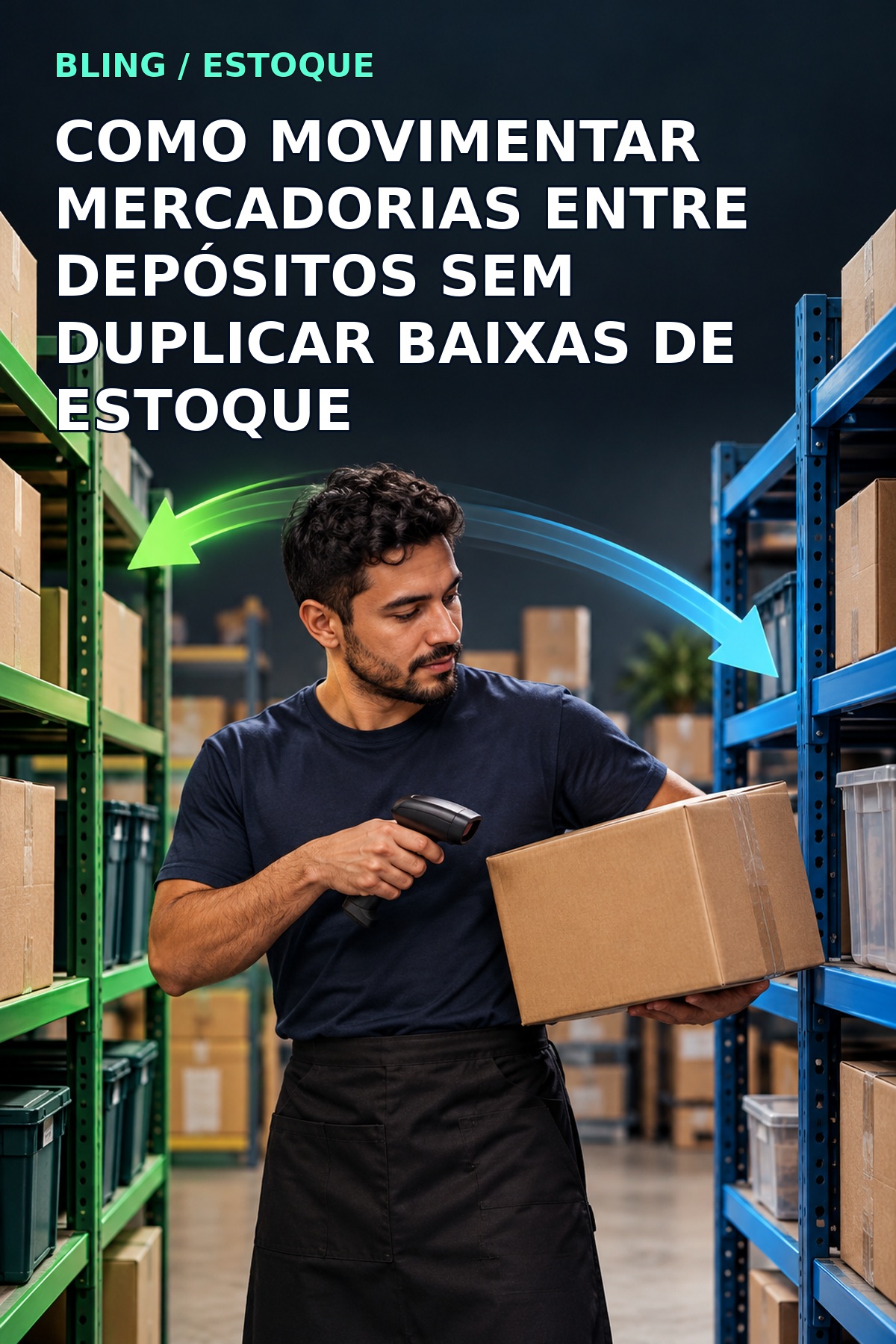 Equipe movimentando caixas entre depósitos com controle de estoque no ERP.